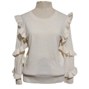 Banana Republic Womens Merino Wool Sweater Small Ruffle  Italian Yarn Ivory